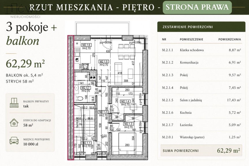 bocheński, Bochnia, Prosz&oacute;wki, Rzemieślnicza, 3 pokoje | Balkon | Strych 58 m&sup2; | Bez PCC | 4 km od Bochni