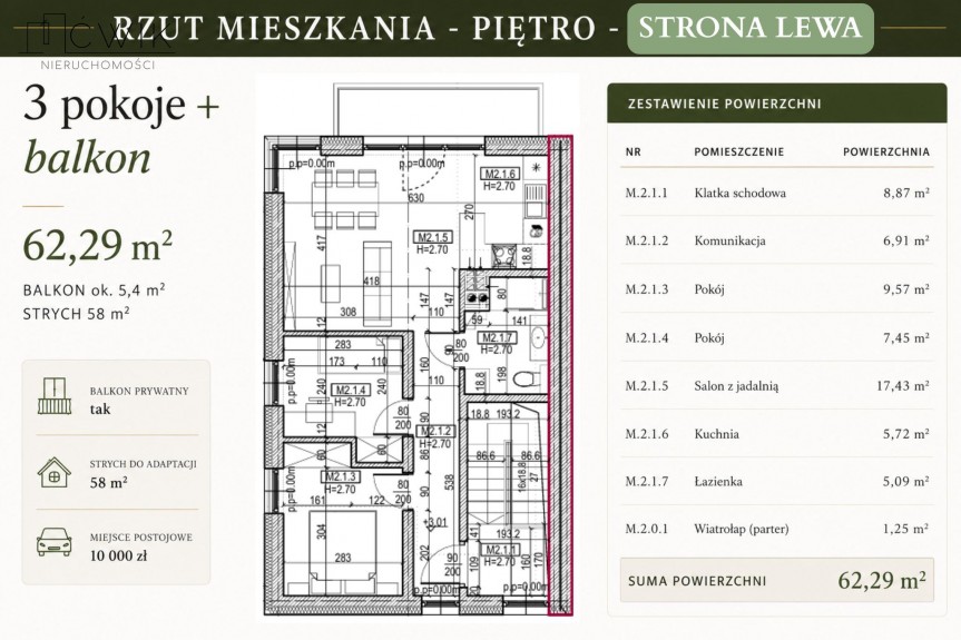 bocheński, Bochnia, Prosz&oacute;wki, Rzemieślnicza, 3 pokoje | Balkon | Strych 58 m&sup2; | Bez PCC | 4 km od Bochni