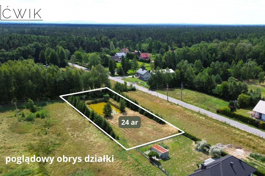 bocheński, Drwinia, Dziewin, Długa, Działka budowlana 24 ar | Własny staw | 30 min od Krakowa