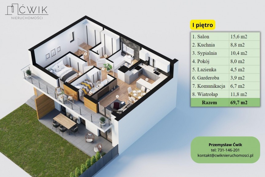 wielicki, Niepołomice, Topolowa, 3 lub 4 pokoje + strych | balkon | 3 km od centrum Niepołomic